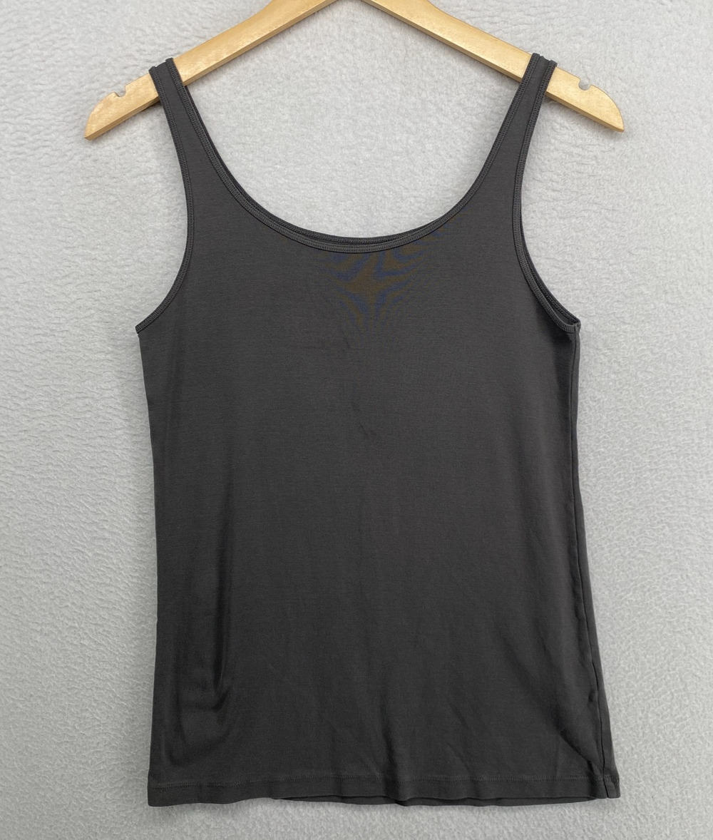 EILEEN FISHER Tank Top M Organic Cotton Ribbed Jersey Cami Slim Scoop Neck Gray